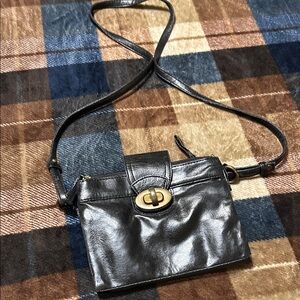 Braciano Black Leather Crossbody Bag with Gold Accent